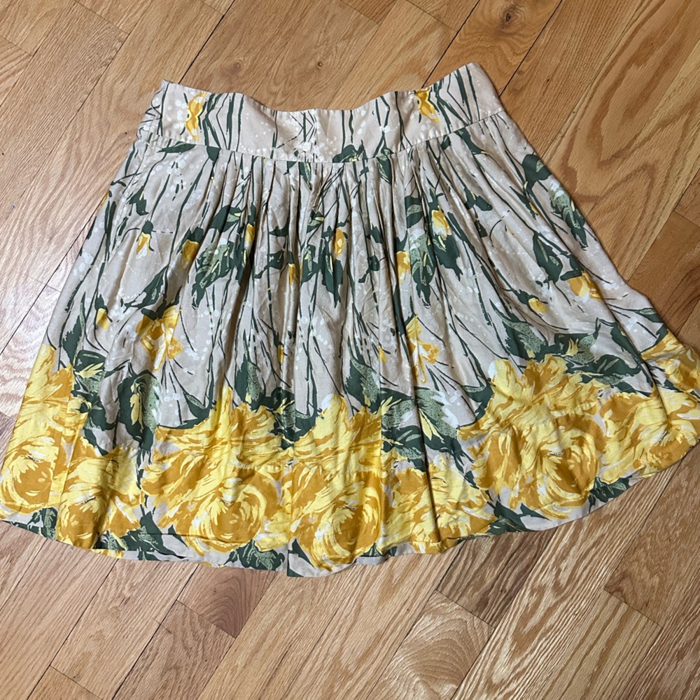 LOFT Yellow Floral A-Line Skirt
